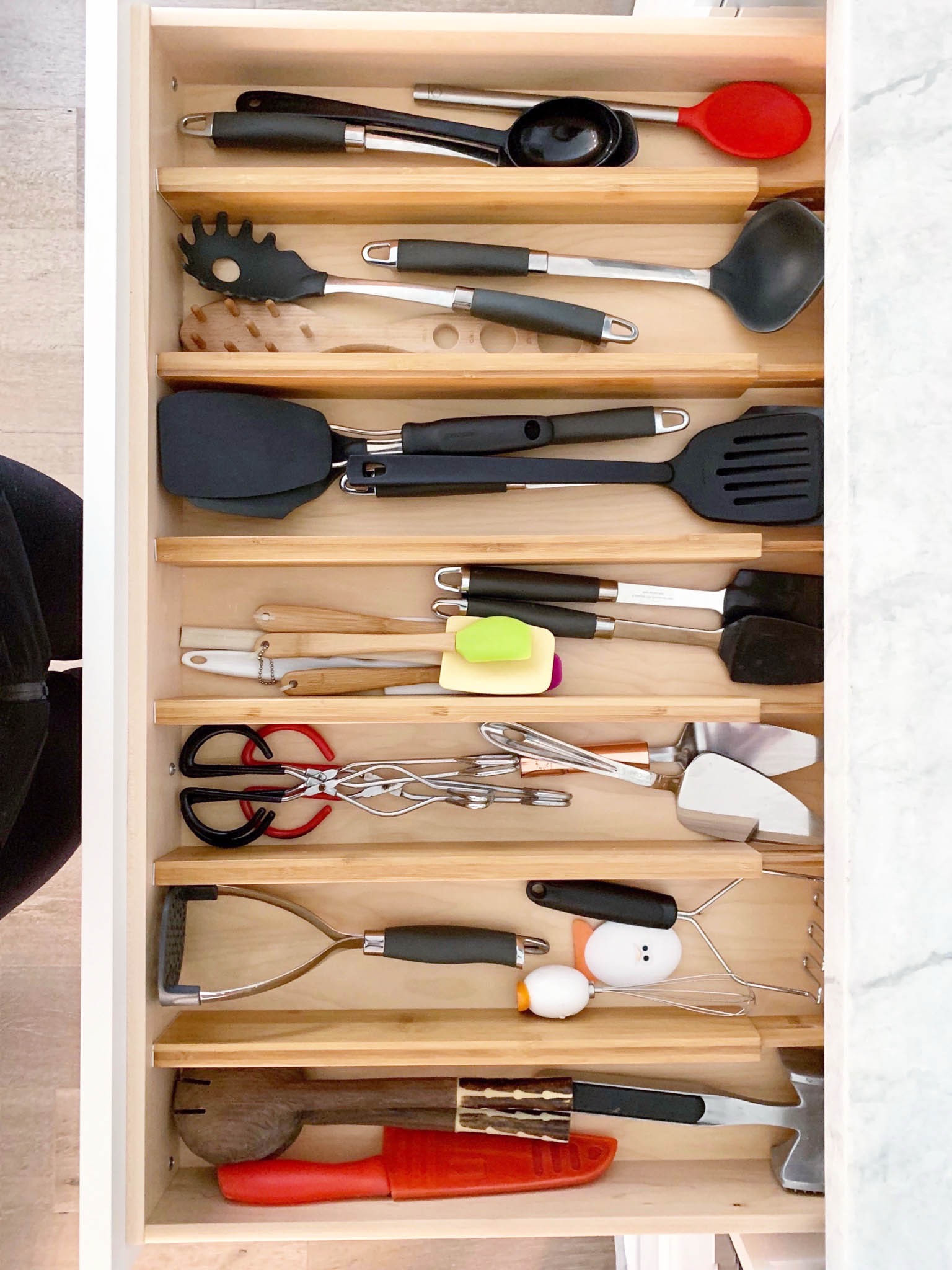 These spring loaded drawer dividers are my go-to for organizing longer utensils in a drawer. It keeps you from having to use boxes…instead, just add these and organize as you wish! I love dividing spatulas, spoons, pasta scoopers, ladles and more this way. So easy!

Available on Amazon too!

#LTKHome #LTKFamily