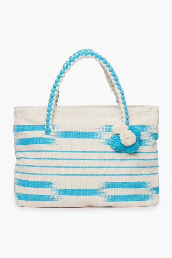 Blue Woven Pom Pom Tote | Tuckernuck (US)