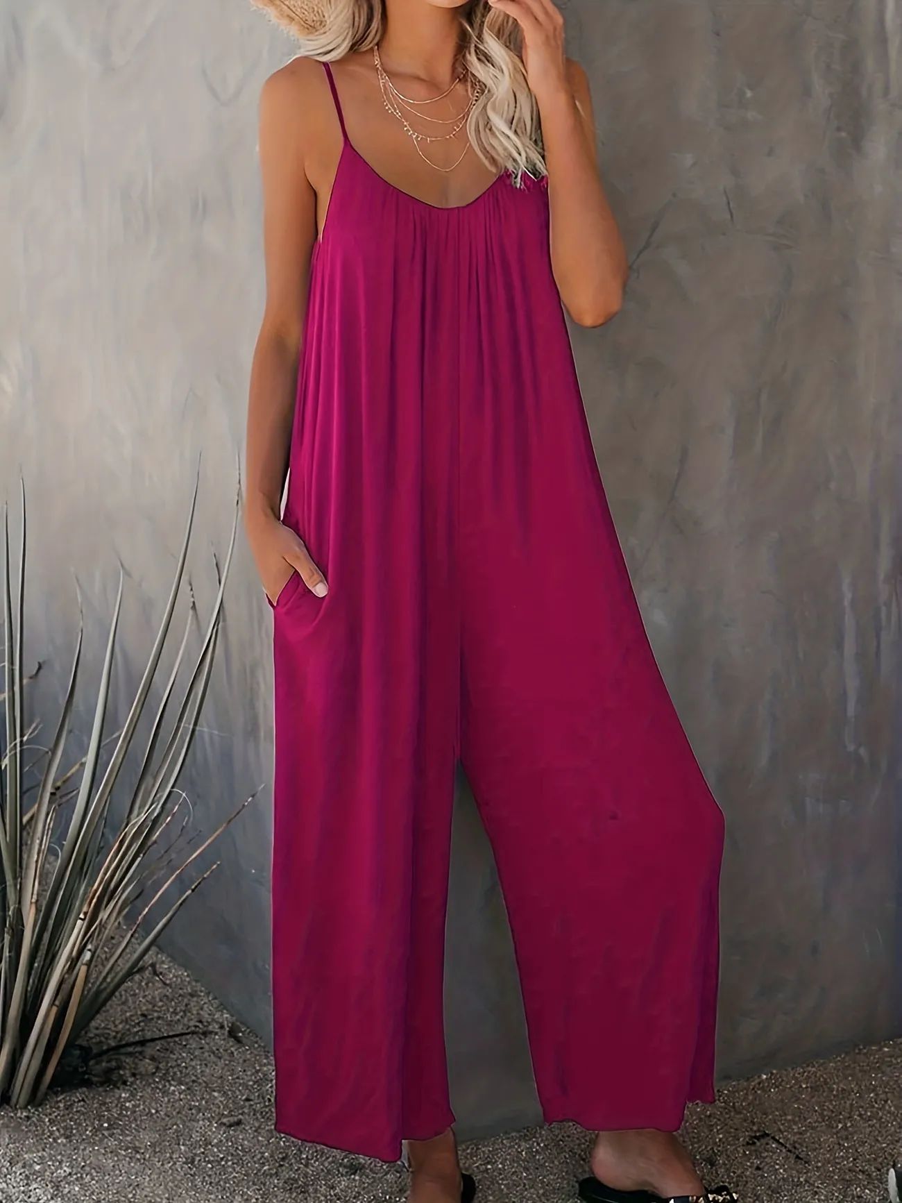 Look Stylish and Feel Comfortable: Boho Spaghetti Ruched Jumpsuit for Women | Temu Affiliate Program
