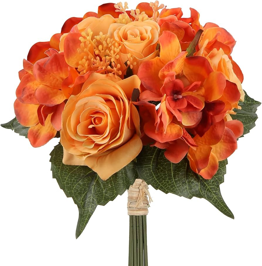 DILATATA Artificial Rose Bouquet 12" Silk Roses Artificial Flowers Fake Orange Rose Flowers for H... | Amazon (US)