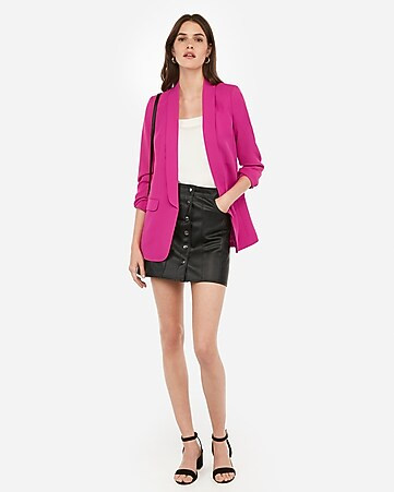 shawl collar ruched sleeve boyfriend blazer | Express