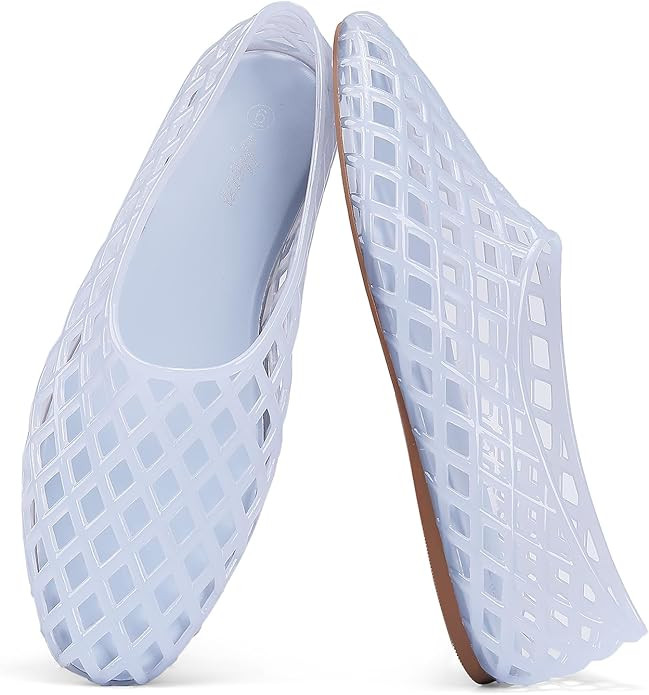 HEVA Women's Jelly Mesh Flats Breathable Clear Hollow Shoes Summer Beach Jellies Ballet Sandals | Amazon (US)