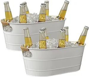 2 Pack Farmhouse Metal Galvanized Beverage Tub, Beer, Wine, Ice Holder - Ice Buckets for Parties,... | Amazon (US)