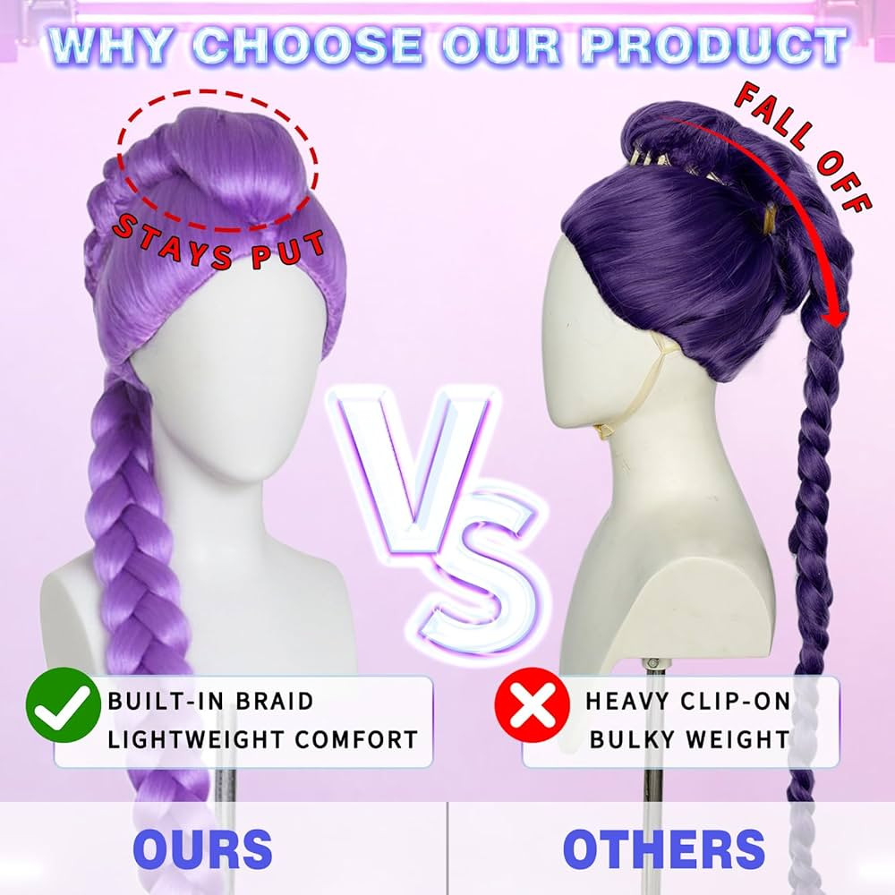 Wig Cap + Long Purple Braided Wigs for Women Long Ponytail Braided Costume Wigs for Cosplay Purpl... | Amazon (US)