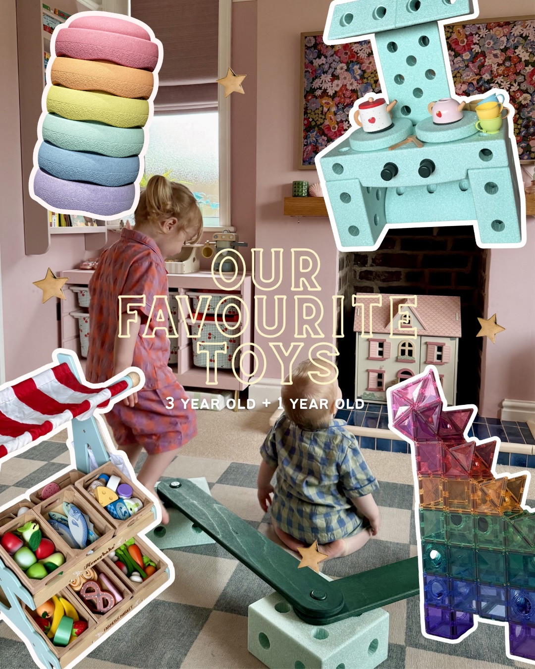 Our most-loved toys that we reach for again and again…

💖 Stapelstein stepping stones 💖 Great for active play, balance and coordination. They become an obstacle course, seats, colour sorters, buckets… whatever their imagination dreams up!

🛋️ Wigiwama play settee 🛋️ One of the most versatile pieces we own. It transforms into dens, obstacle courses, slides, reading nooks and cosy spots for quiet time. 

🧱 MODU blocks & tracks 🧱 Such a clever open-ended toy that grows with the kids. Sonny originally used these as a walker for his first steps, and now he’s throwing himself down a slide!

🌈 Connetix tiles 🌈 A forever favourite. Whether we’re building towers, castles, roads or simply exploring colours and magnetic play… I know these will provide years and years of entertainment! 

🧸 Lovevery play sets 🧸 Thoughtfully designed with age-appropriate activities that support development while still feeling like play. We’ve had these since Aubrie was a baby and have always been a big hit! 

🪴 Mud kitchen 🪴 Outdoor play at its best. Mixing, pouring and creating muddy “recipes” keeps them entertained for hours in the garden. 

🍰 Role play toys 🍰 From pretend kitchens to tea sets and market stalls, these are always in rotation. They inspire so much imaginative play! 

Would love to hear your children’s favourite toys 🥰

*pr items tagged