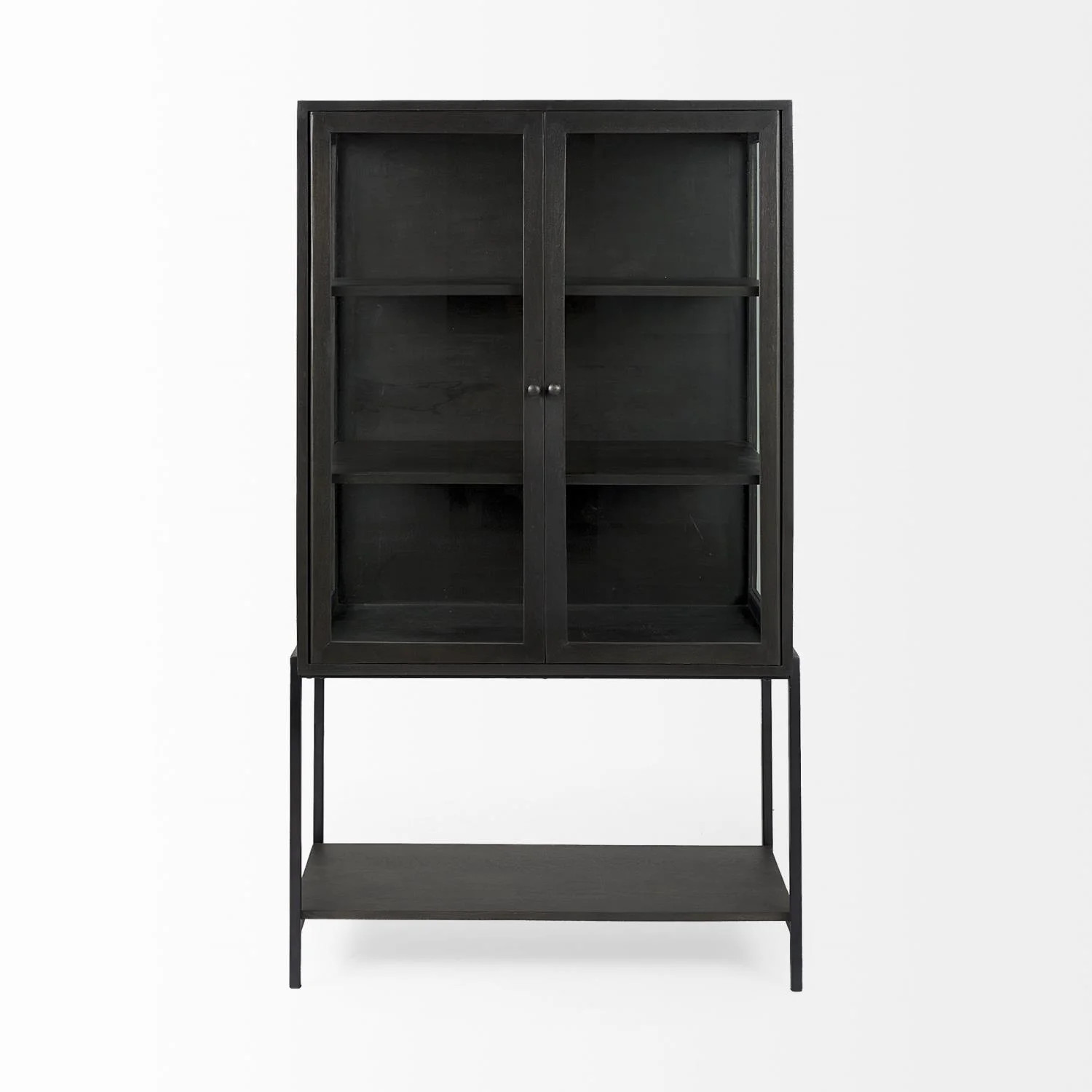 Mercana Arelius Dark Brown Wood W/ Black Metal Base Display Cabinet | Walmart (US)