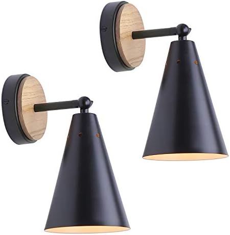 MWZ Rustic Farmhouse Black Metal and Wood Wall Sconce Adjustable Lamp，2 Pack ,Rustic Wall Lighting F | Amazon (US)