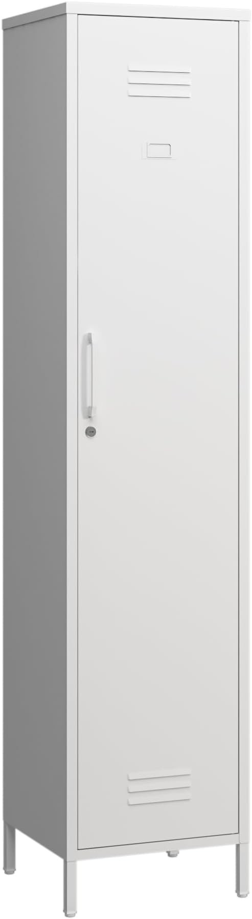 Tall Single Door Metal Locker with Adjustable Shelves, White Tall Metal Locker Storage Cabinet，... | Amazon (US)