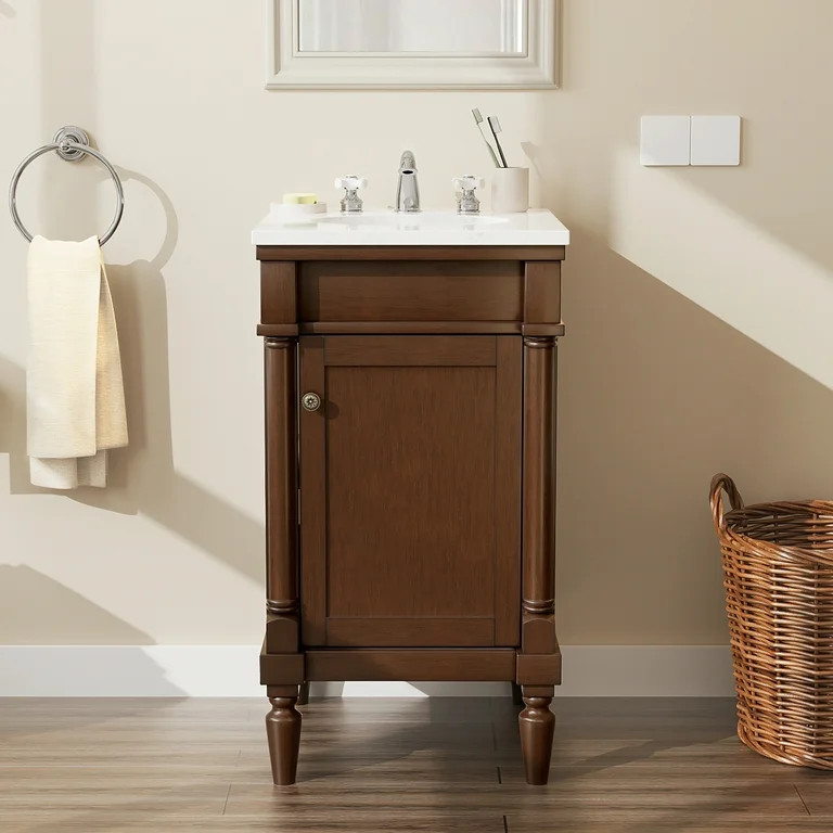 JUSTLET 19" Bathroom Vanity with Ceramic Sink, Wooden Single Door Bathroom Storage Vanity, Bathro... | Walmart (US)