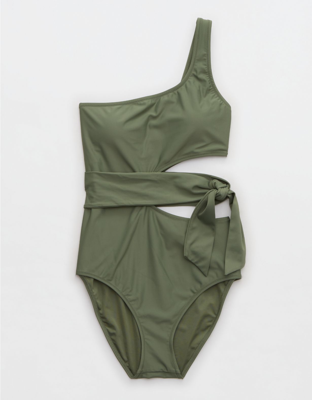 Aerie Cut Out Tie Asymmetrical One Piece Swimsuit | American Eagle Outfitters (US & CA)