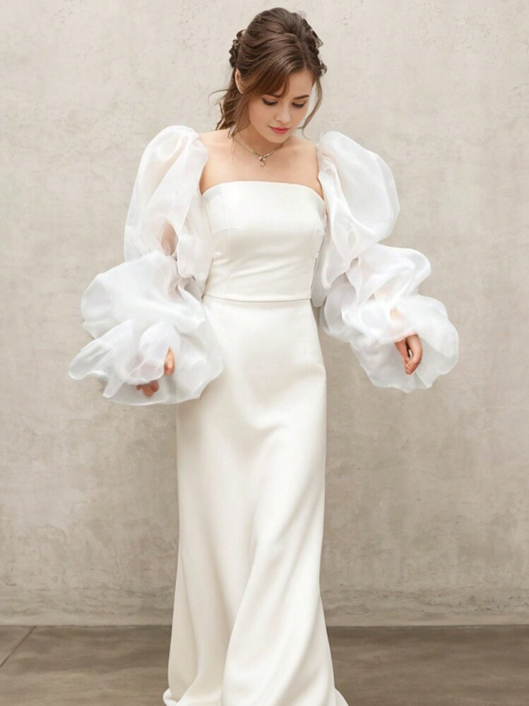 Trends1pc White Organza 3-Tier Puff Sleeve Cuff Exaggerated Bride Arm Sleeves With Elastic | SHEIN