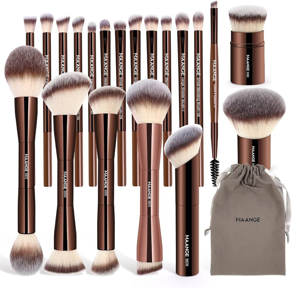 MAANGE 20 PCS Foundation Makeup Brush Set, Double-ended Kabuki Contour Brush for Liquid Powder Co... | Amazon (US)