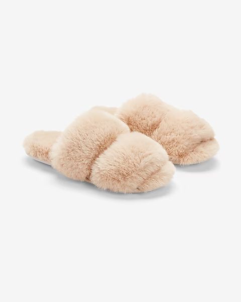 Cozy Faux Fur Double Band Slippers | Express