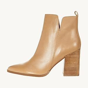 Juliet Holy Women's V Cut Ankle Boots Pointed Toe Stacked Chunky Heel Side Zipper Leather Cutout ... | Amazon (US)
