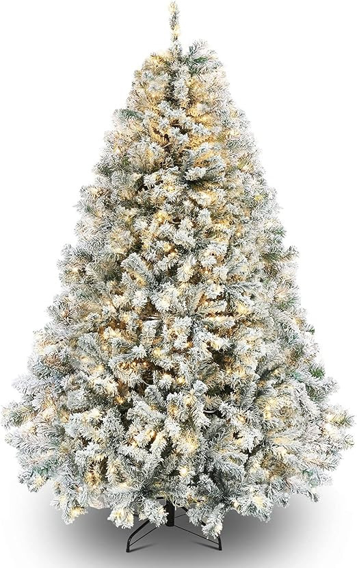 Snow Flocked Artificial Holiday Christmas Pine Tree for Home, Office, Party Decoration w/ 350 War... | Amazon (US)