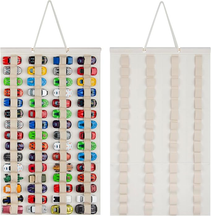 Hanging Storage Organizer for Toy Cars Felt Display Case Hold Up 60 Toy Cars (Cream) | Amazon (US)