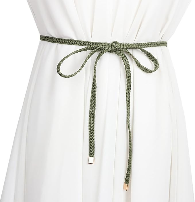 NIDMIDO Women Fashion Thin PU Leather Braid Skinny Belt, Woven Waist Belt Decorative Dress Belt f... | Amazon (US)