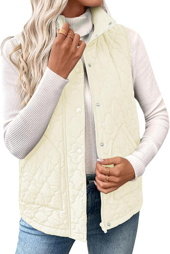 EVALESS Womens Puffer Vest Lightweight Stand Collar Sleeveless Cropped Quilted Jackets Button Fal... | Amazon (US)