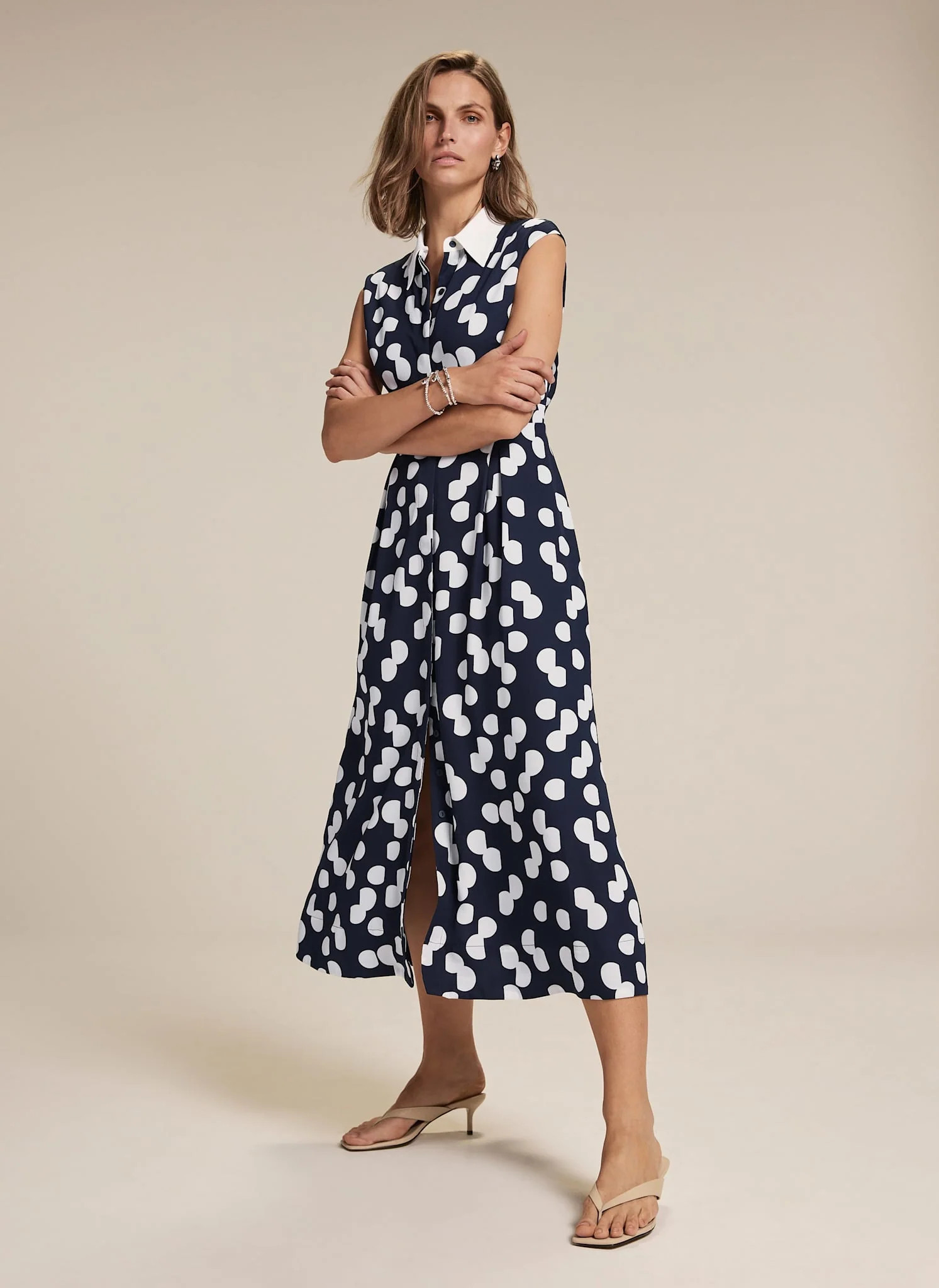 Navy Polka Dot Shirt Midi Dress | Mint Velvet