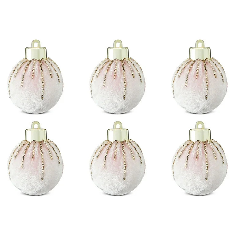 Pink Blush Velvet with Gold Glitter Foam Ball Christmas Ornaments, 3", 6 Count, by Holiday Time | Walmart (US)