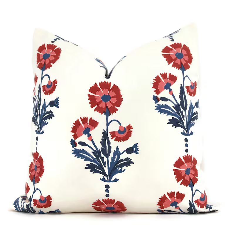 Dianthus Hand Block Pint Molly Mahon Decorative Pillow Cover 18x18, 20x20, 22x22, Eurosham or Lum... | Etsy (US)