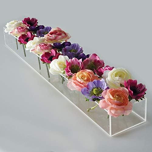 Rectangular Floral Centerpiece for Dining Table - 24 Inches Long Rectangular Vase - Acrylic Modern V | Amazon (US)