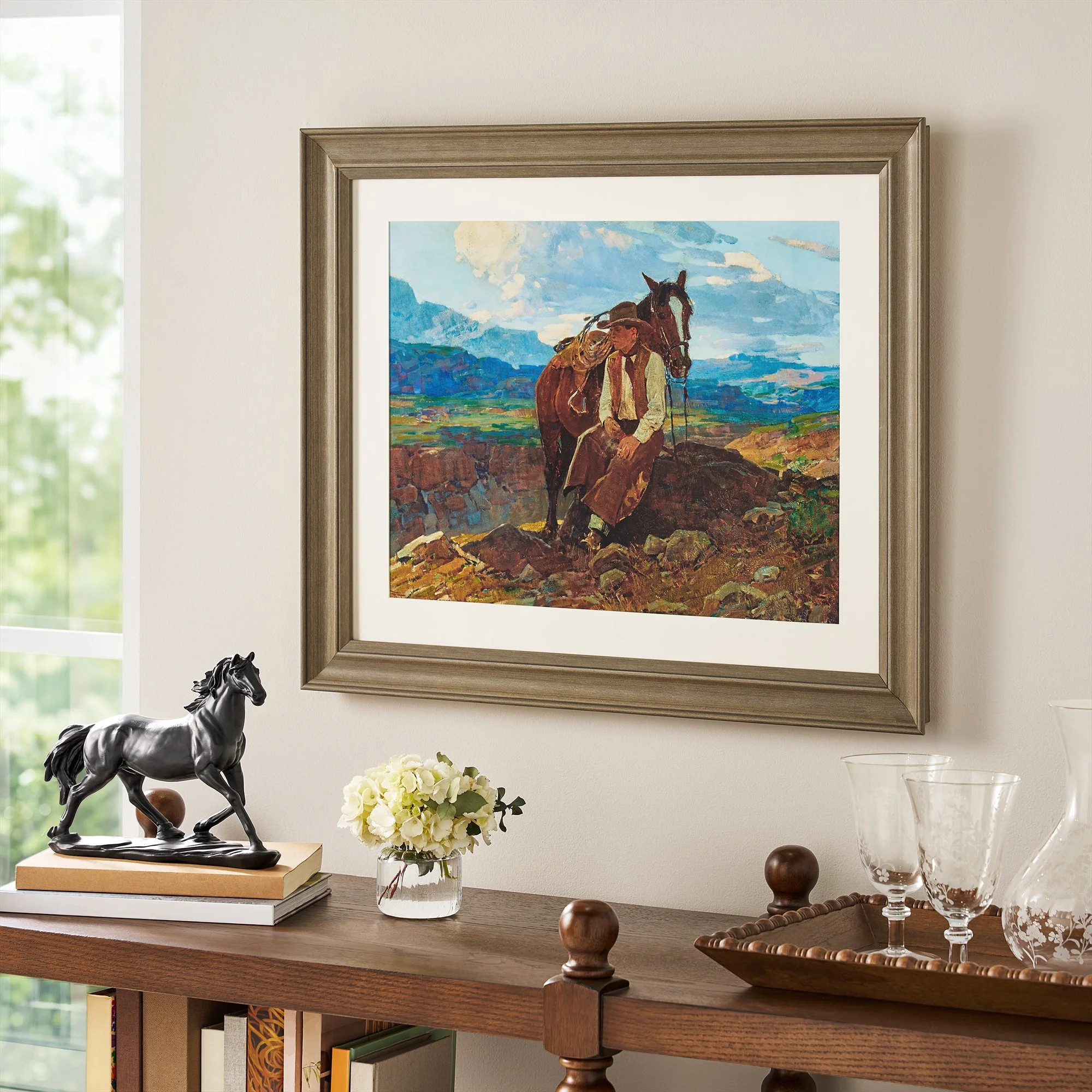 The Pioneer Woman Frank Tenney Johnson 'an Idle Dreamer' Framed Western Wall Art Print, Cowboy an... | Walmart (US)