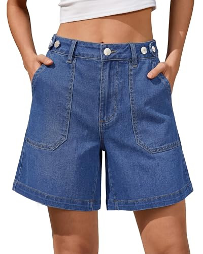 luvamia Womens Stretchy Shorts Jeans Shorts Women Summer Vacation Outfits for Women Classic Blue Size Large Size 12 14 | Amazon (US)