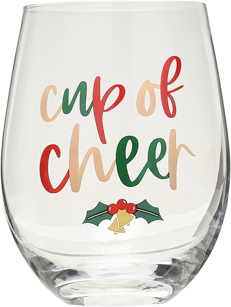 Pearhead Cup of Cheer Wine Glass, Stemless Wine Glass, Christmas Gift For Mom, Holiday Kitchen D... | Amazon (US)