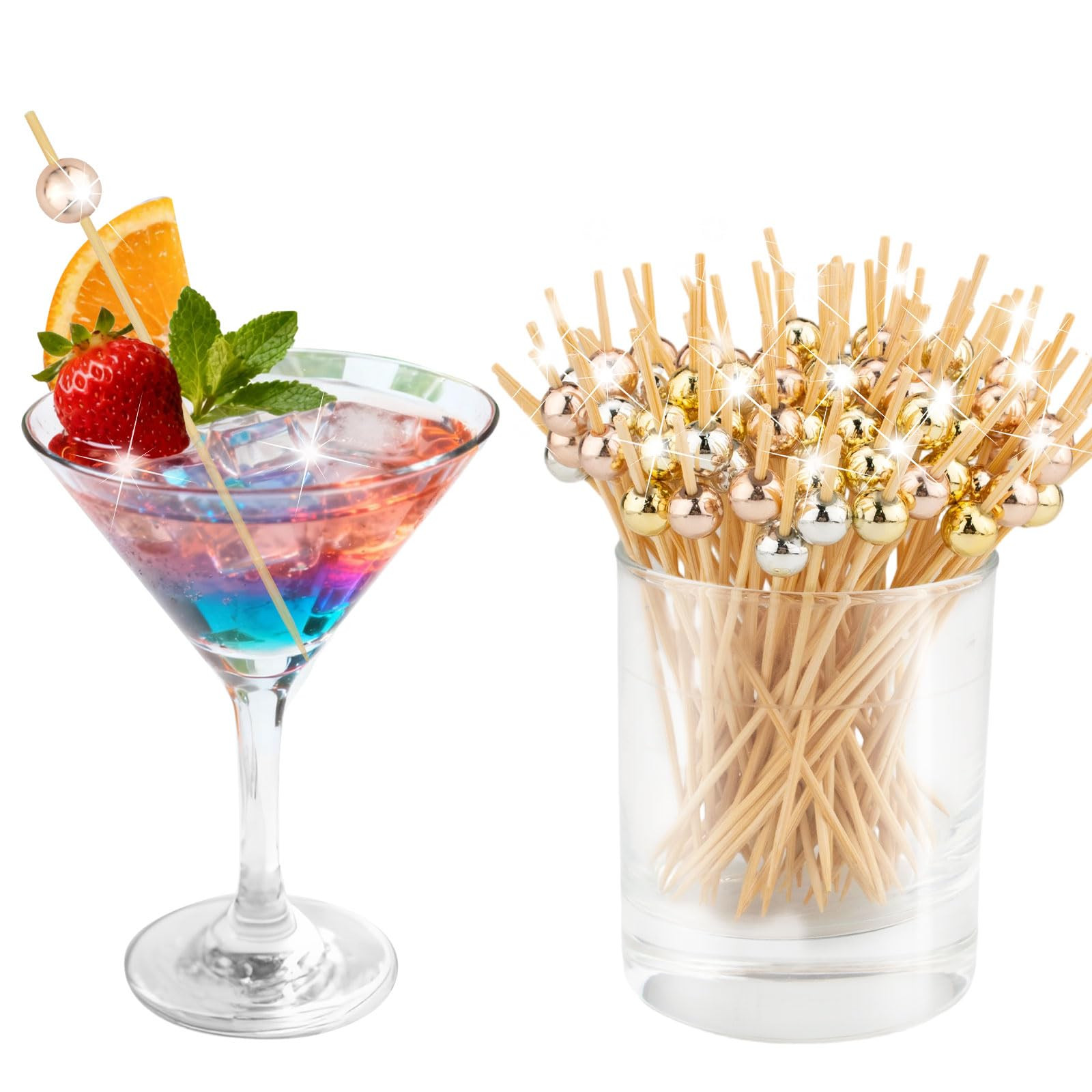 100 Counts Cocktail Picks, Fancy Toothpicks for Appetizers, Tricolor Pearl Food Picks Wooden Stic... | Amazon (US)