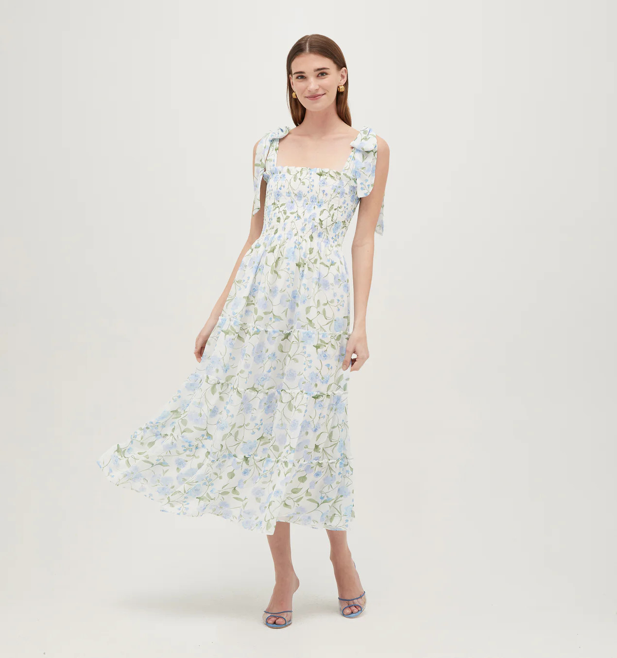The Ribbon Ellie Nap Dress - Blue Peony Bouquet Georgette | Hill House Home