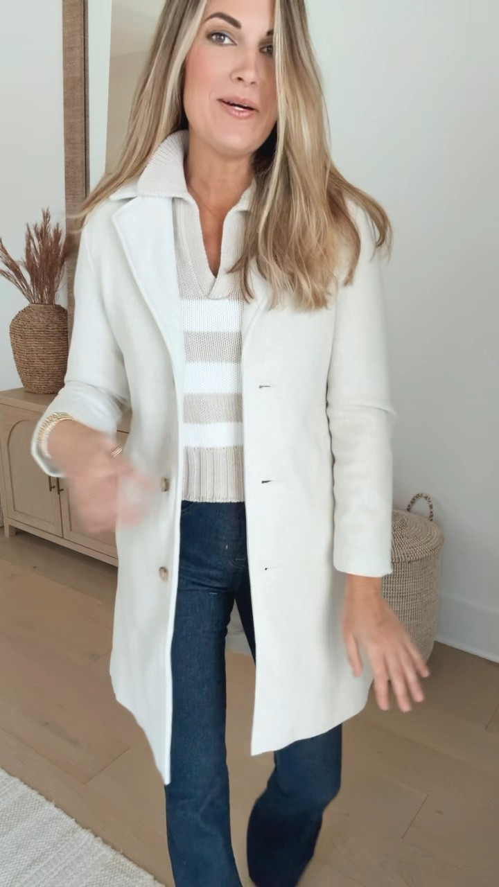 This coat is only $40!!  Even less if you spend over $100. I have the xs. I am 5’11”. I am wearing xs in the sweater and small tall in the jeans (I actually need to hem them - they’re so long which gives the illusion of mile long legs when paired with heels). Use code EXTRA10 for an additional discount on the jeans.  

#LTKHoliday #LTKSaleAlert #LTKCyberWeek