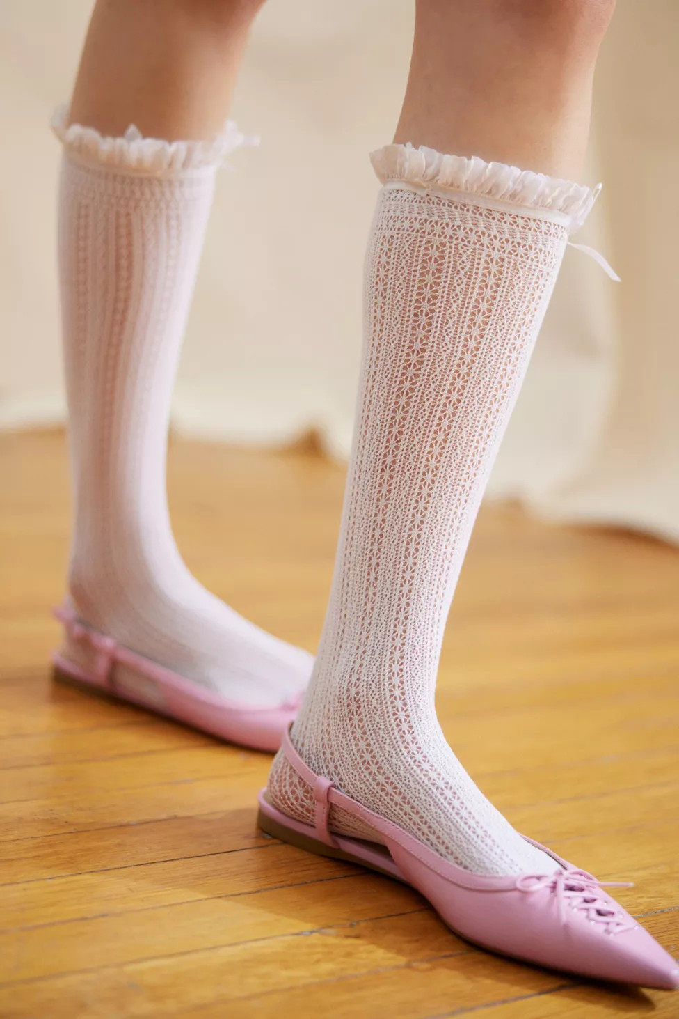 Ruffle Pointelle Knee High Sock | Urban Outfitters (US and RoW)