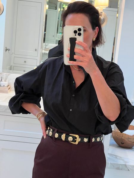 The studded Khaite belt is even better in person. I went with the gold. It feels more modern than the silver. Other similar options available if already sold out. Runs large .

#LTKworkwear #LTKstyletip #LTKSeasonal