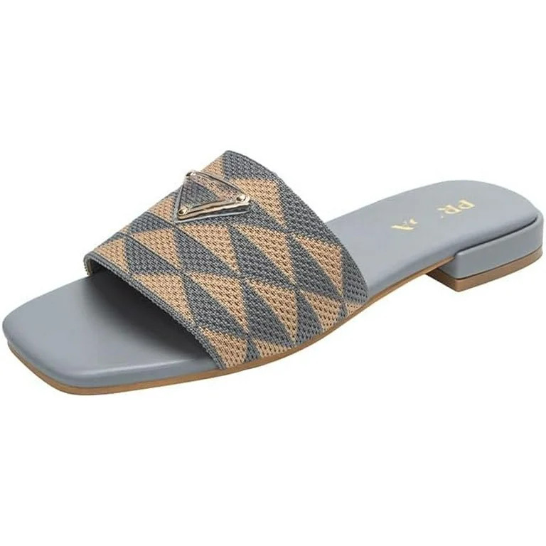 Women's Embroidered Slide Sandals – Dressy 2025 Square-Toe Slip-On Flats for Casual Wear, Beach... | Walmart (US)