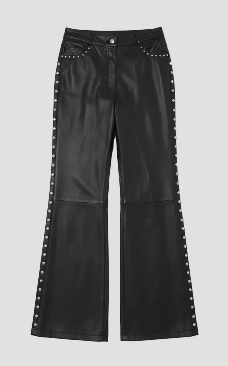 Studded Leather Wide Leg Trouser | Karen Millen UK + IE + DE + NL