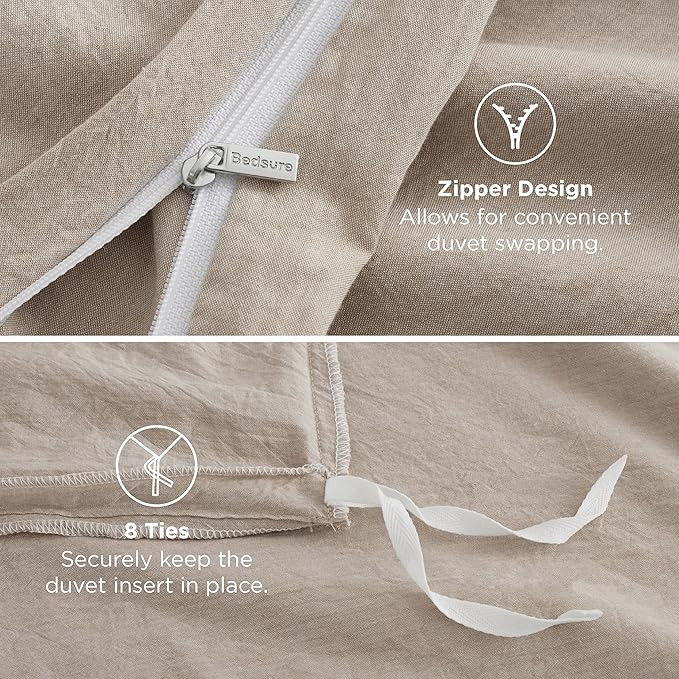 Bedsure 100% Washed Cotton Duvet Cover Queen Size - Frosted Almond Minimalist Cotton Duvet Cover ... | Amazon (US)