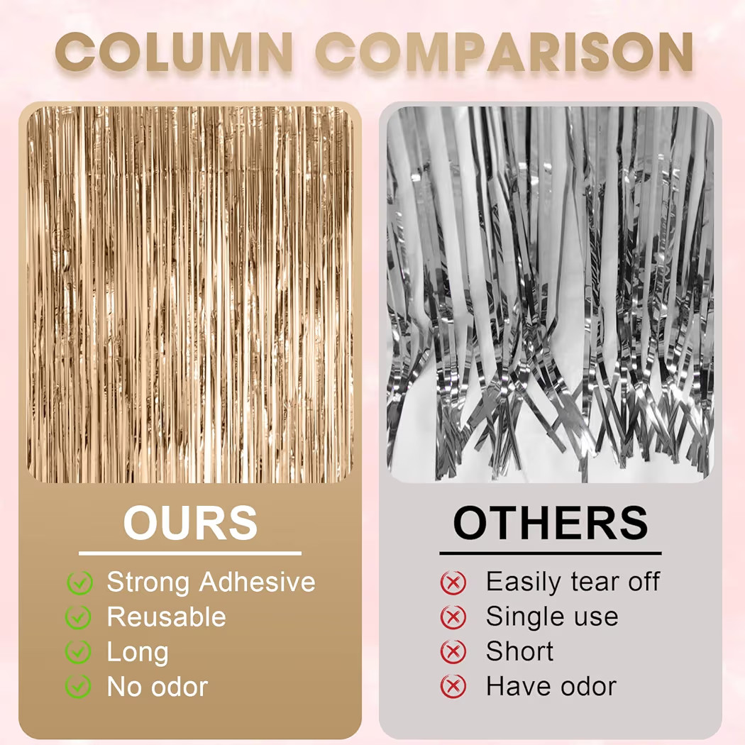 3 Pack 3.3x8.2 Feet Champagne Foil Fringe Backdrop Curtains, Tinsel Streamers Birthday Party Deco... | Amazon (US)