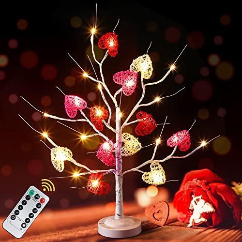 24 Inch Lighted Valentine Tree with 12 Rattan Hearts, 24 LED Valentine's Day Decor Lighted Birch ... | Amazon (US)