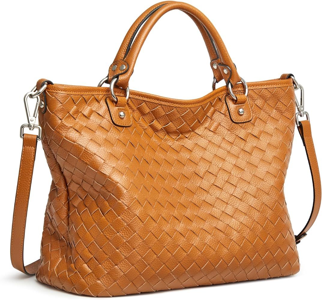 Kattee Woven Bag for Women, Genuine Leather Tote Bag Large Handbag and Purse Retro Handmade Shoul... | Amazon (US)