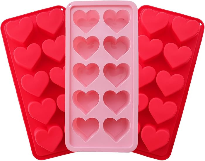 3 Pcs Heart Shaped Ice Cube Trays - 10-Cavity Silicone Molds in Pink & Red for Ice Cubes, Candy &... | Amazon (US)