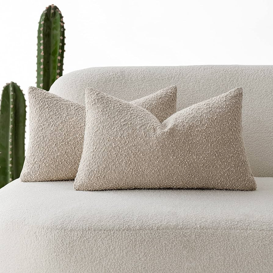 Foindtower Pack of 2 Textured Boucle Throw Pillow Covers Accent Solid Lumbar Pillow Cases Cozy So... | Amazon (US)