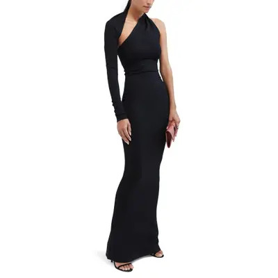 Marcella Manhattan One-Shoulder Ponte Knit Gown in Black at Nordstrom, Size Xx-Large | Nordstrom