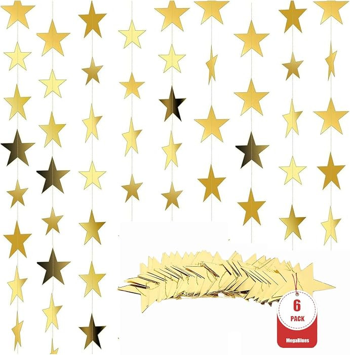 78 Feet Gold Star Garland, Double-Sided Gold Stars Garland with Elegant Star-Shaped Lace, Hanging... | Amazon (US)