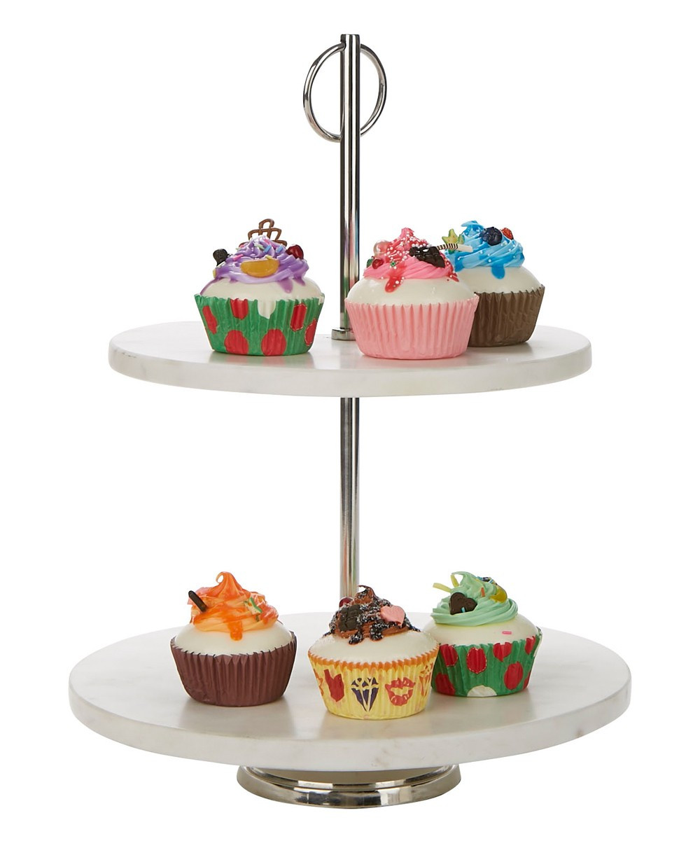 Mind Reader Cupcake Holders Black - White & Silvertone Two-Tier Tower Marble Pastry Stand | Zulily