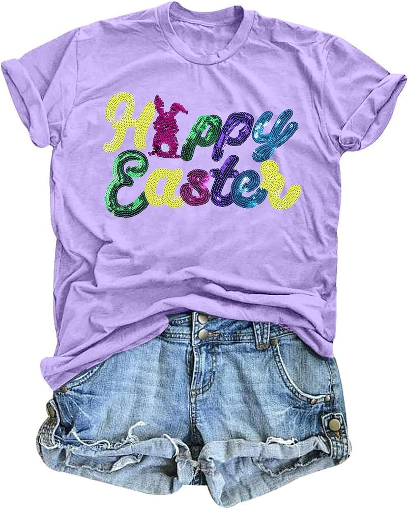 Happy Easter Shirt Women Chillin with My Peeps Tee Shirt Cute Rabbit Graphic T-Shirt Easter Gift ... | Amazon (US)