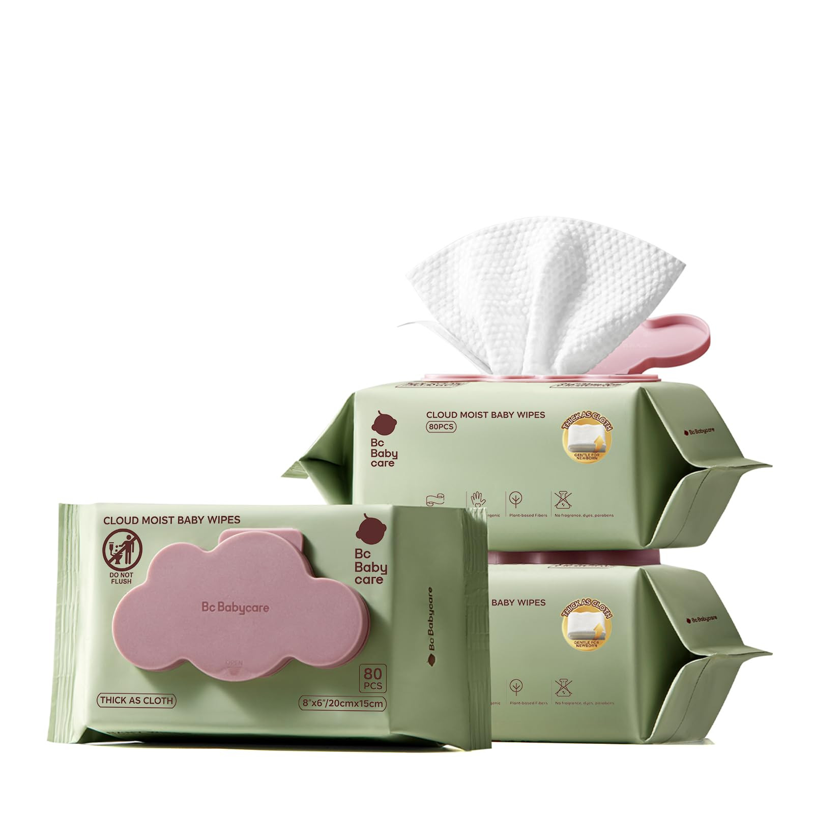 Bc Babycare Cloud Moist Baby Wipes, Thick & XL, 99% Water, Ultra-Hydrating, Unscented, Hypoallergenic for Sensitive Skin, Biodegradable, 3 Flip-Top, 240 Count | Amazon (US)
