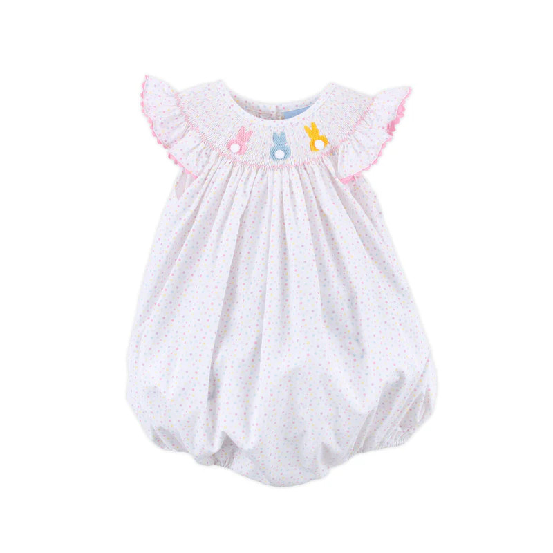Rainbow Peeps Smocked Multi Polka Dot Angel Sleeve Bubble | Classic Whimsy