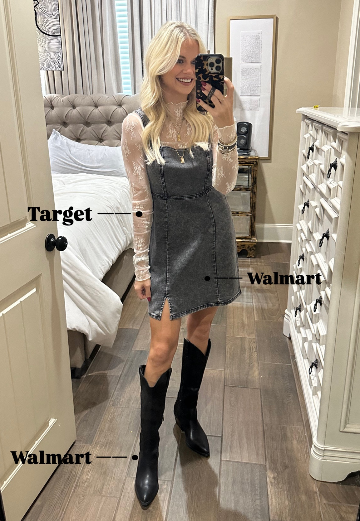 Small lace top, XS dress, sized up 1/2 size in boots for socks

#LTKFindsUnder50 #LTKShoeCrush #LTKStyleTip