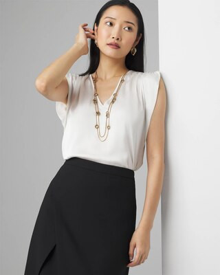 Sleeveless V-neck Ruched Shoulder Shell Top | White House Black Market